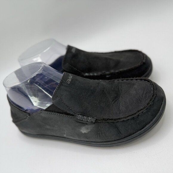 Olukai Moloa Boys Youth‎ Black Leather Slip On Casual Loafers Size 4 See Photos - Picture 3 of 10
